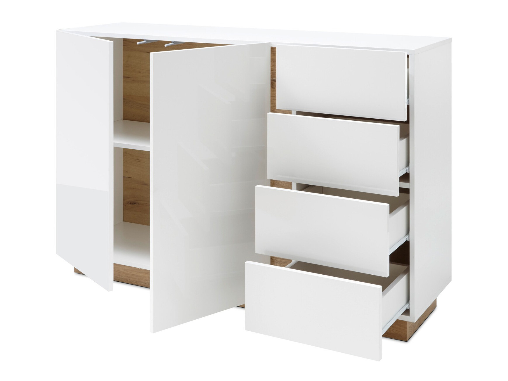 Kommode Veropho 107 (Glansfuld hvid + Grandson eg)