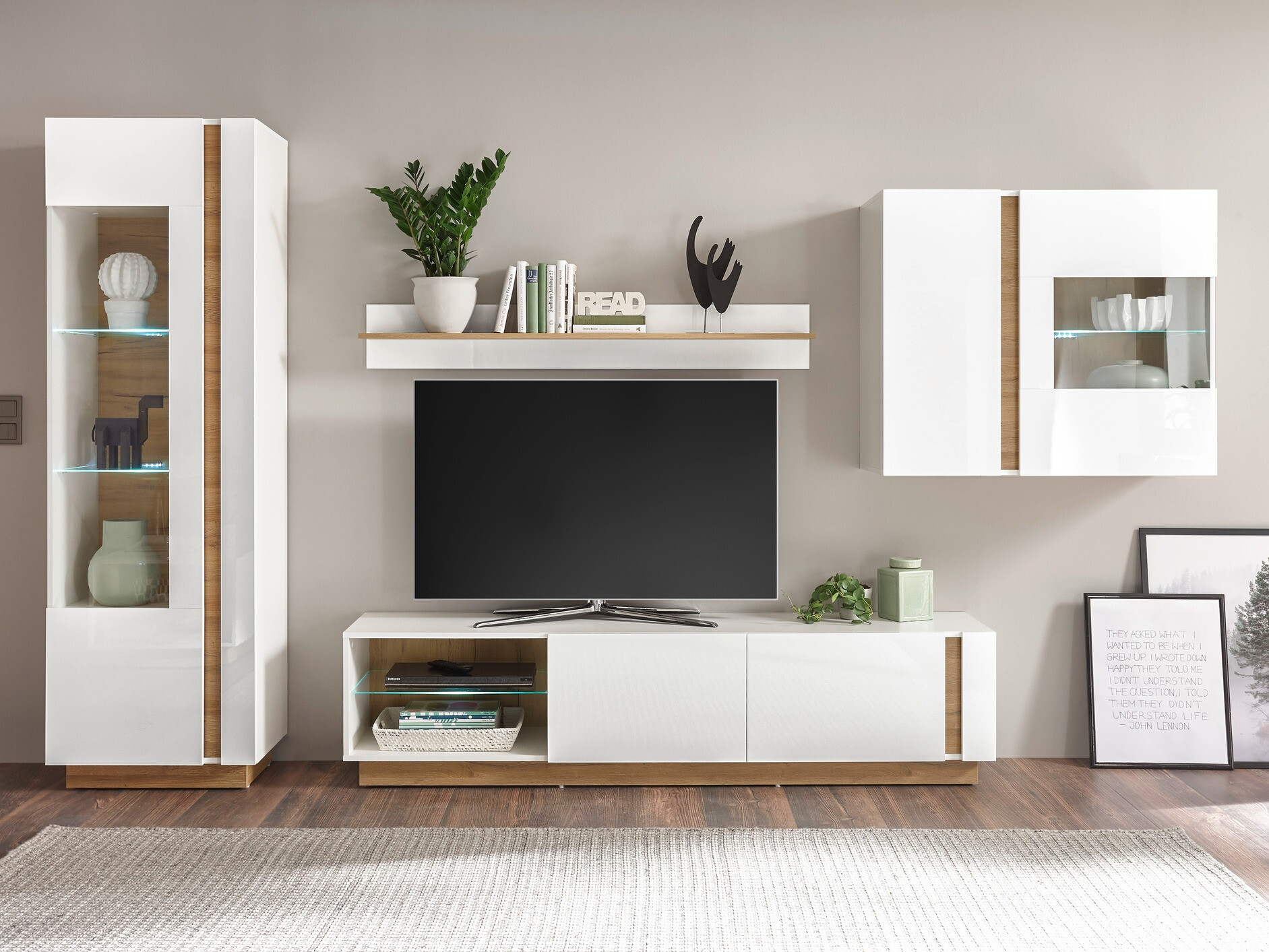 Vægskab Veropho 105 (Glansfuld hvid + Grandson eg)