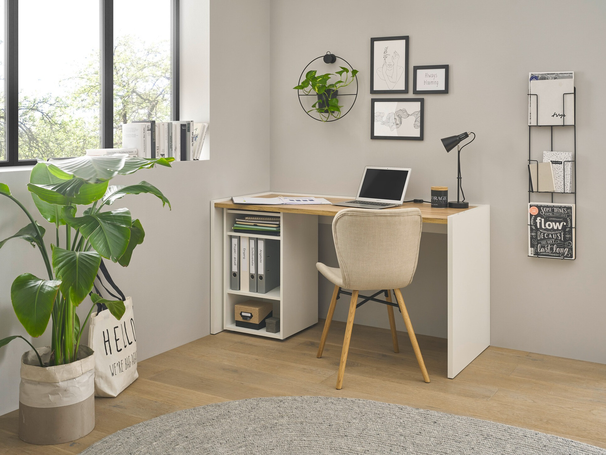 Hjemmekontorsæt Elbsori 153 (Hvid + Wotan eg)