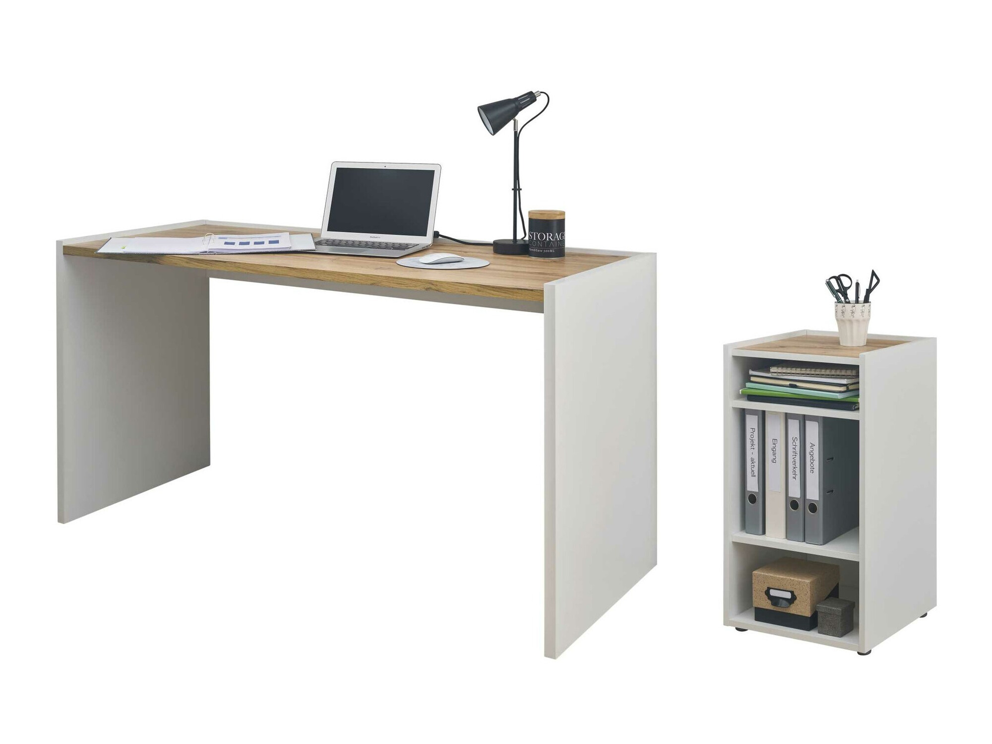 Hjemmekontorsæt Elbsori 153 (Hvid + Wotan eg)