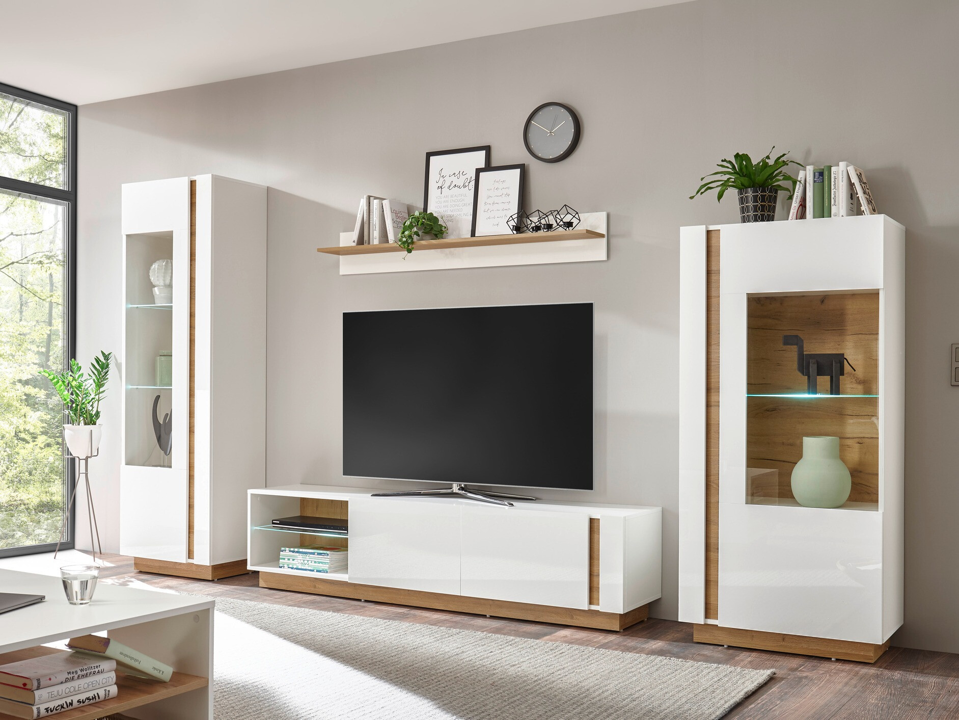 Stuemøbelsæt Veropho 112 (Glansfuld hvid + Grandson eg)