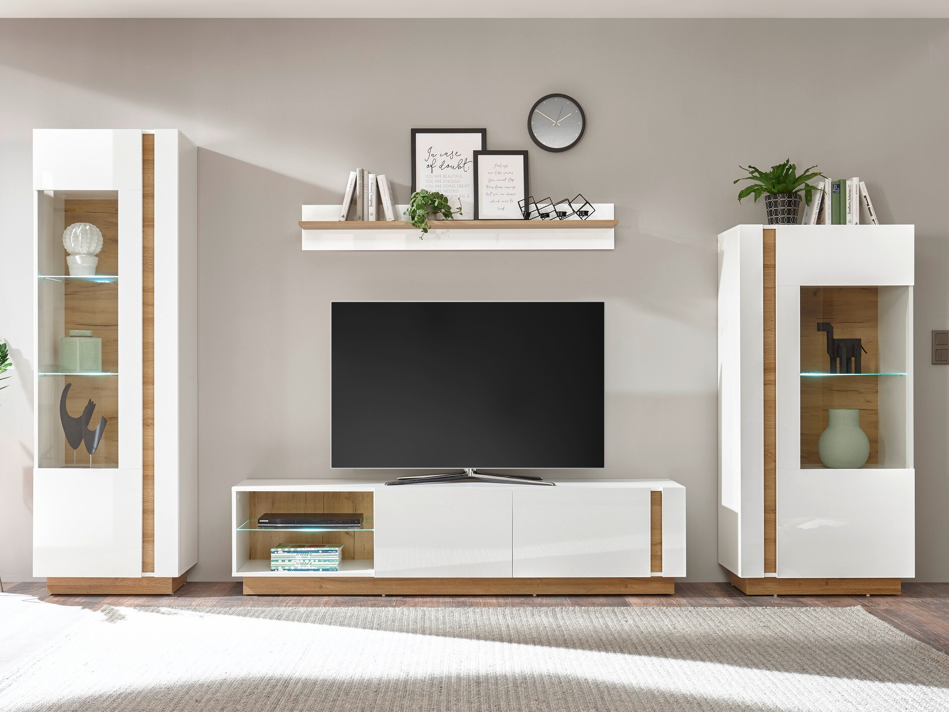 Stuemøbelsæt Veropho 112 (Glansfuld hvid + Grandson eg)