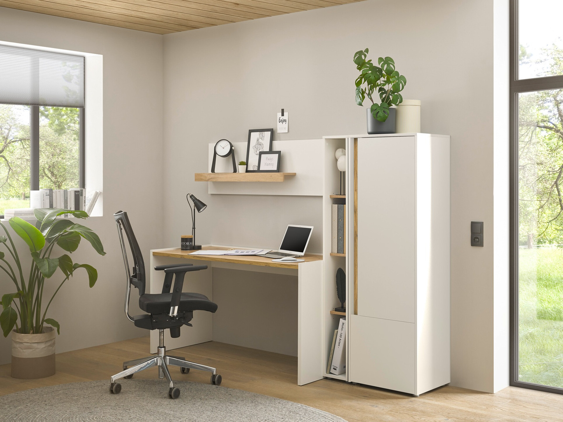 Hjemmekontorsæt Elbsori 154 (Hvid + Wotan eg)