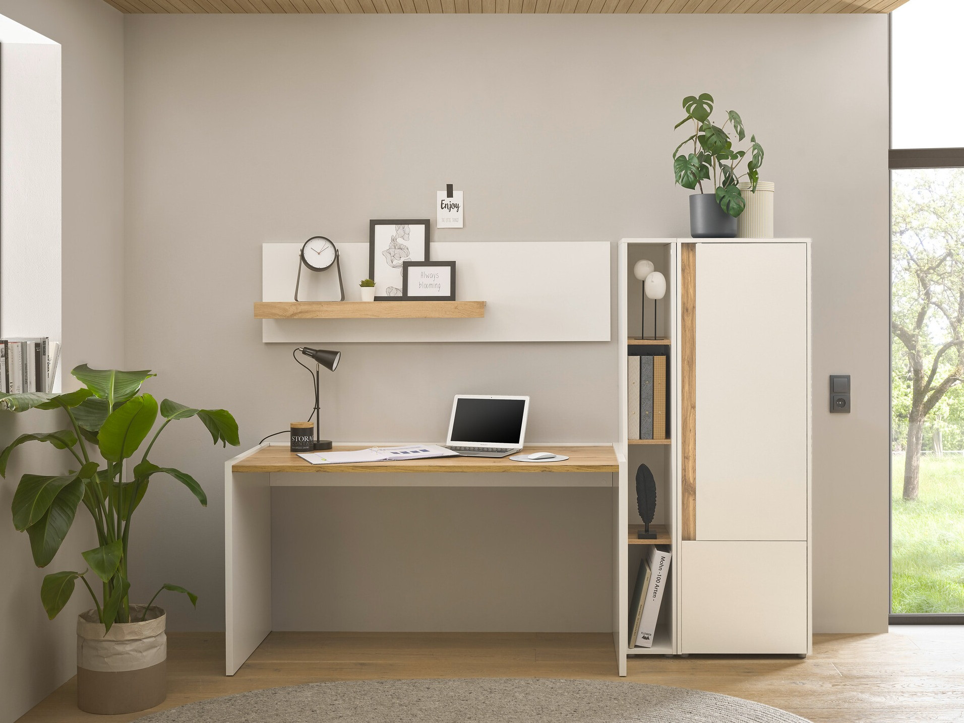 Hjemmekontorsæt Elbsori 154 (Hvid + Wotan eg)