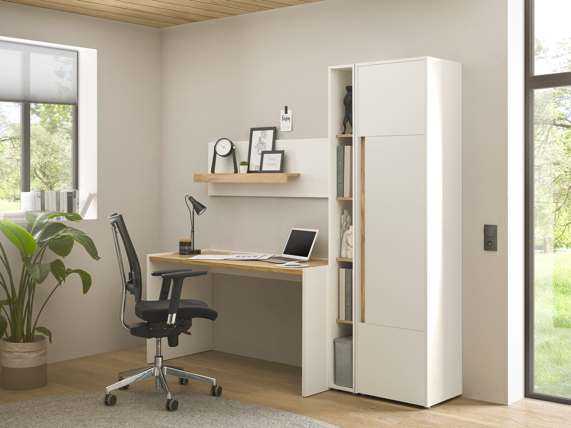 Hjemmekontorsæt Elbsori 155 (Hvid + Wotan eg)