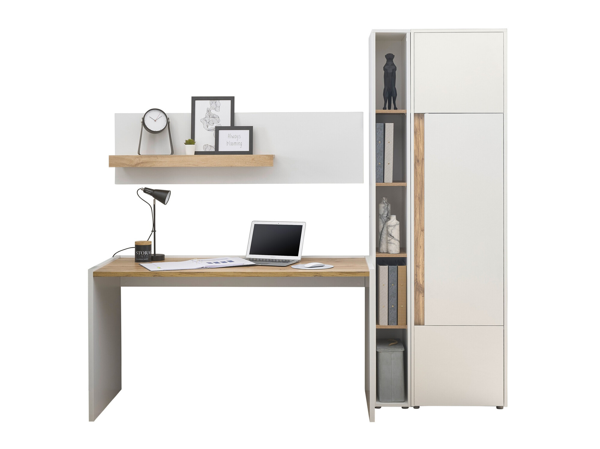 Hjemmekontorsæt Elbsori 155 (Hvid + Wotan eg)