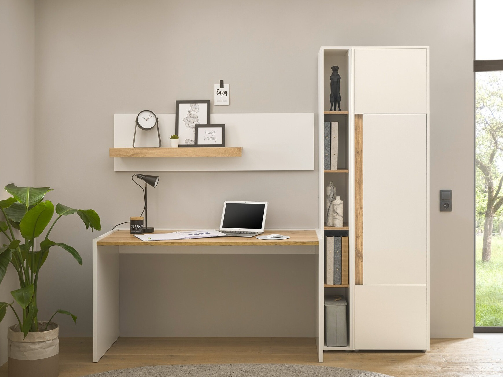 Hjemmekontorsæt Elbsori 155 (Hvid + Wotan eg)