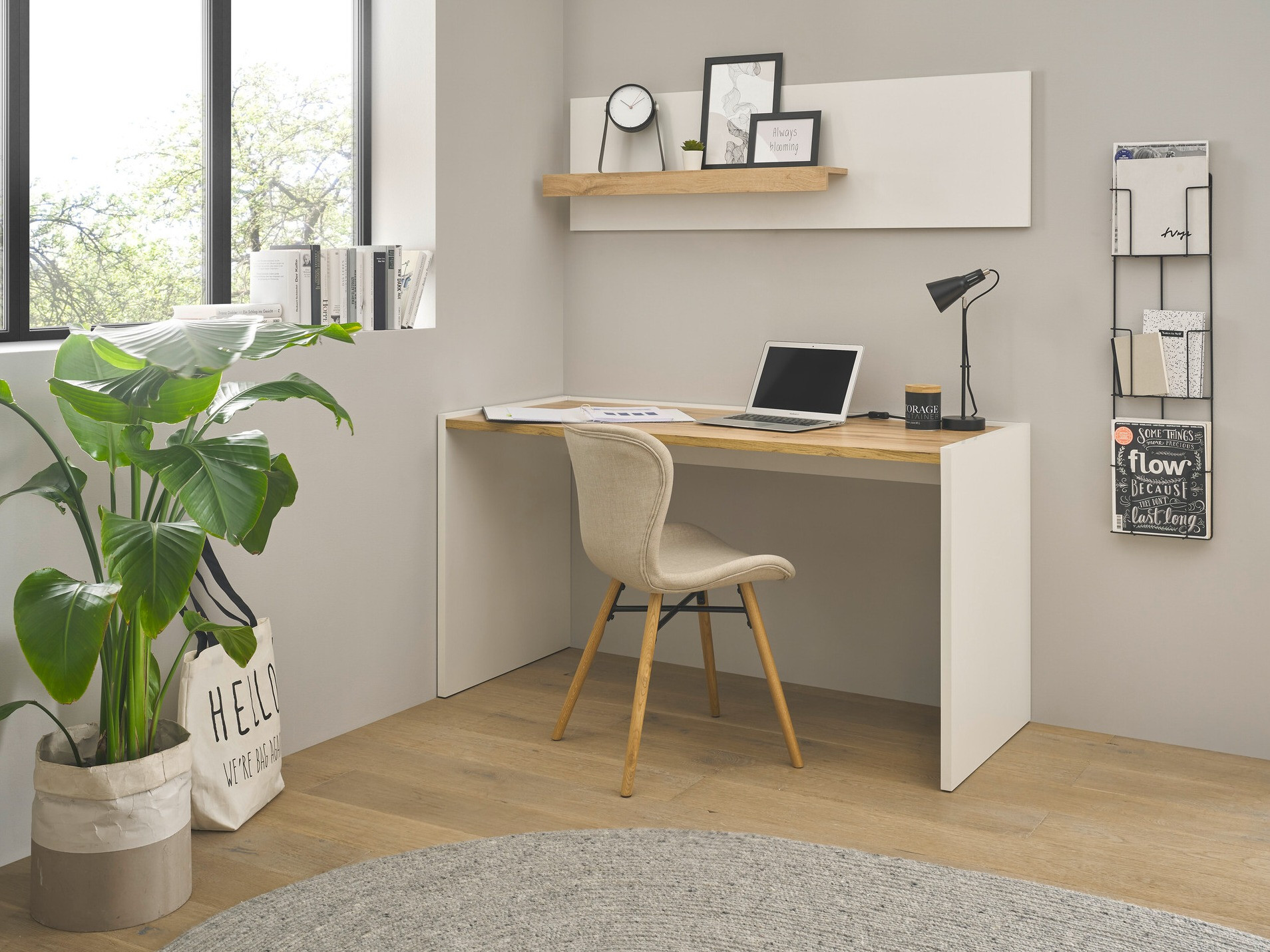 Hjemmekontorsæt Elbsori 157 (Hvid + Wotan eg)