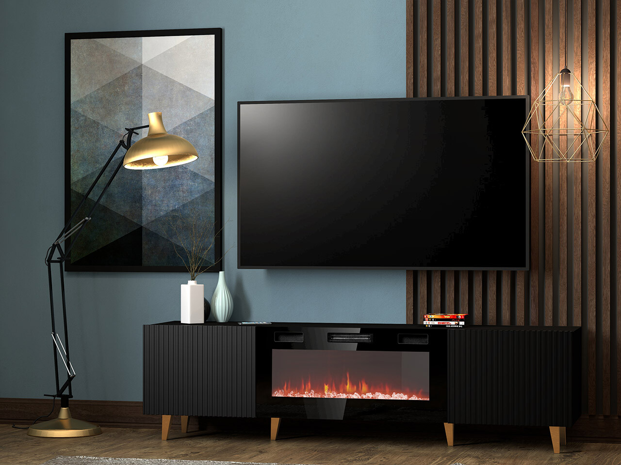 TV-bord Dicto II (Sort + Gylden)