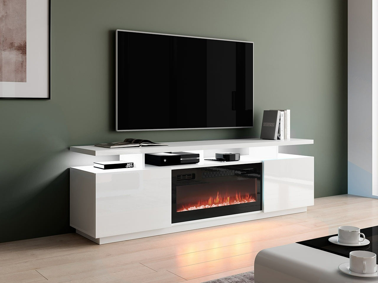 TV-bord Figura I (Hvid + Glansfuld hvid)