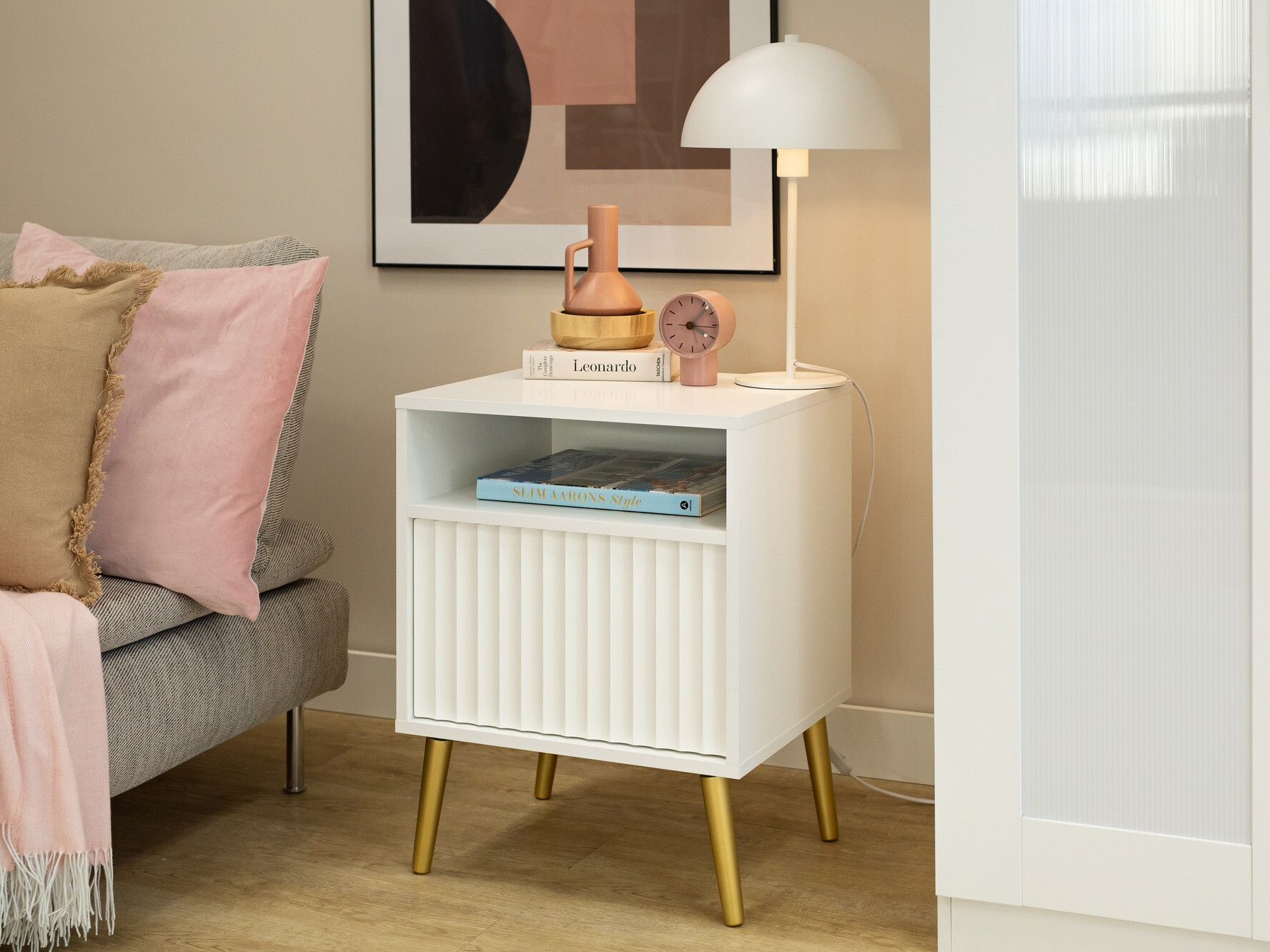 Sengebord Cirferi 106 (Hvid + Gylden)