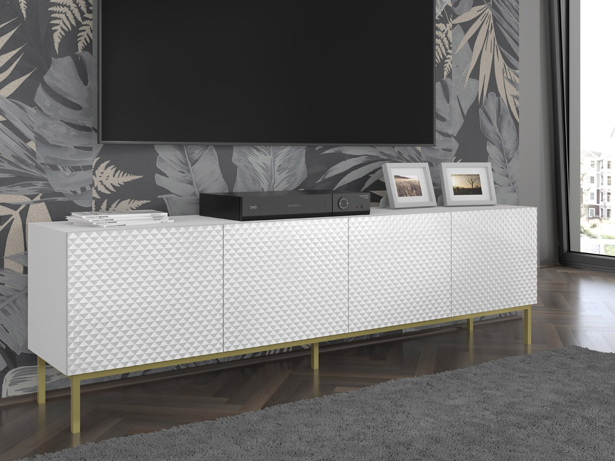 TV-bord Odelomu 100 (Hvid + Glansfuld hvid)