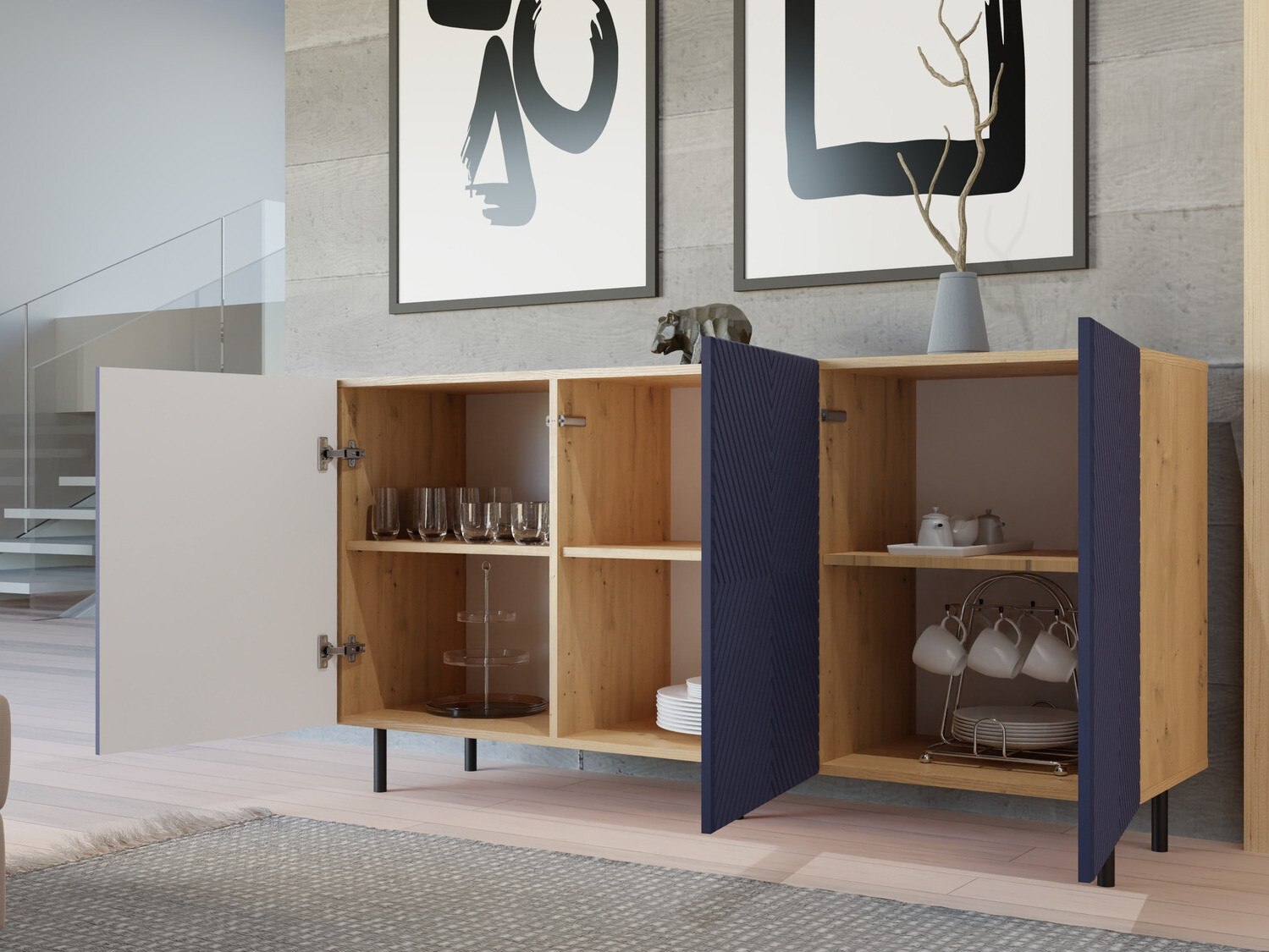 Skænk Romseru 103 (Blå + Artisan eg)