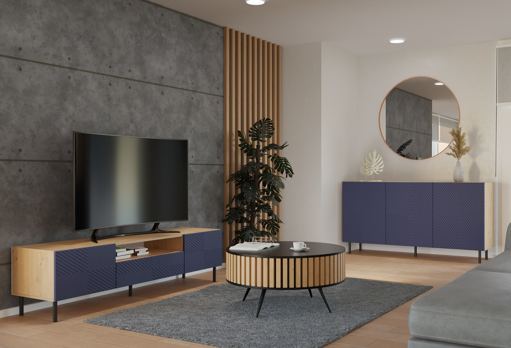Skænk Romseru 103 (Blå + Artisan eg)