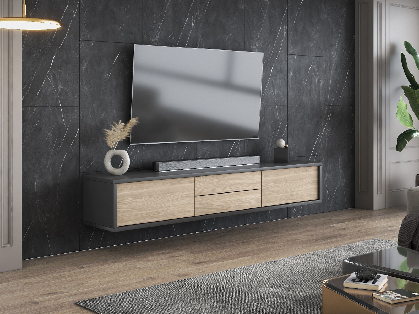 TV-bord Austin 325 (Antracit + Egetræ)