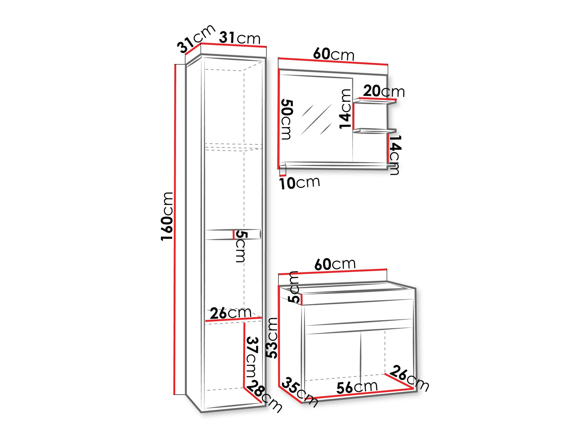 Badeværelsessæt Sarasota 168 (Matera grå + Kastanje)