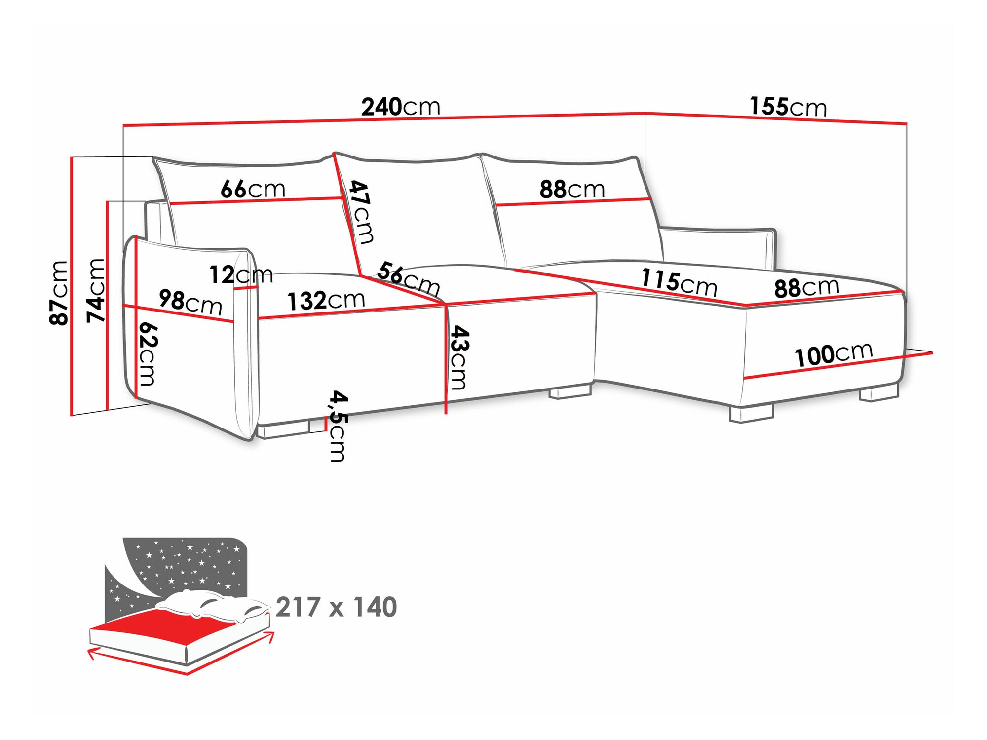 Hjørnesofa Columbus 217 (Stark 379)