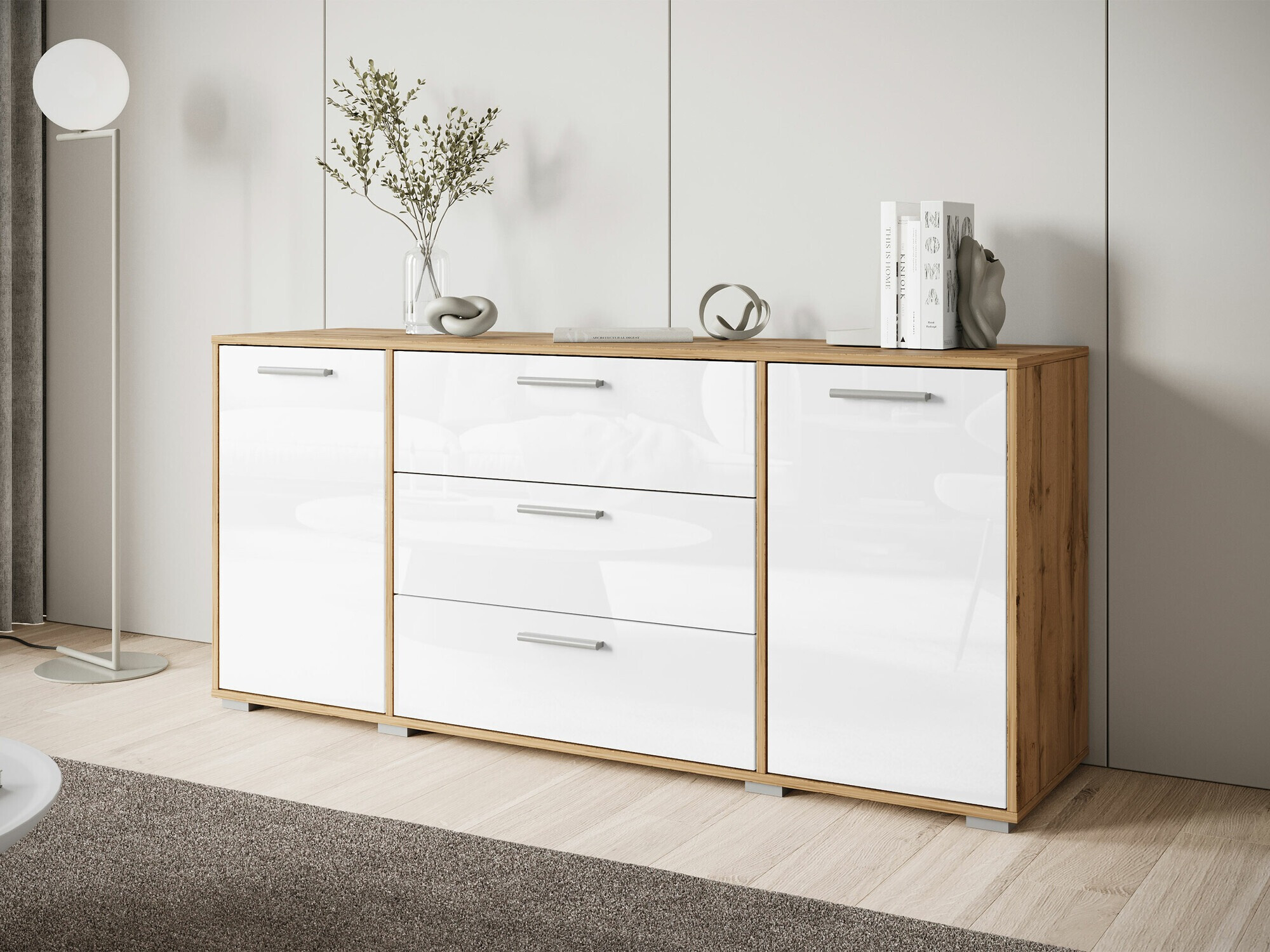 Kommode Sarasota 174 (Wotan eg + Glansfuld hvid)