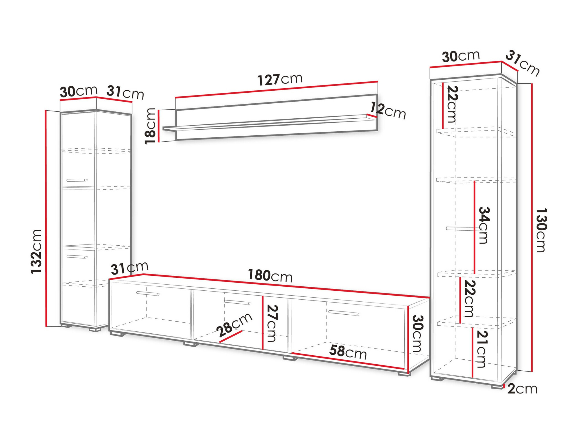 Stuemøbelsæt Sarasota 175 (Wotan eg + Glansfuld hvid)