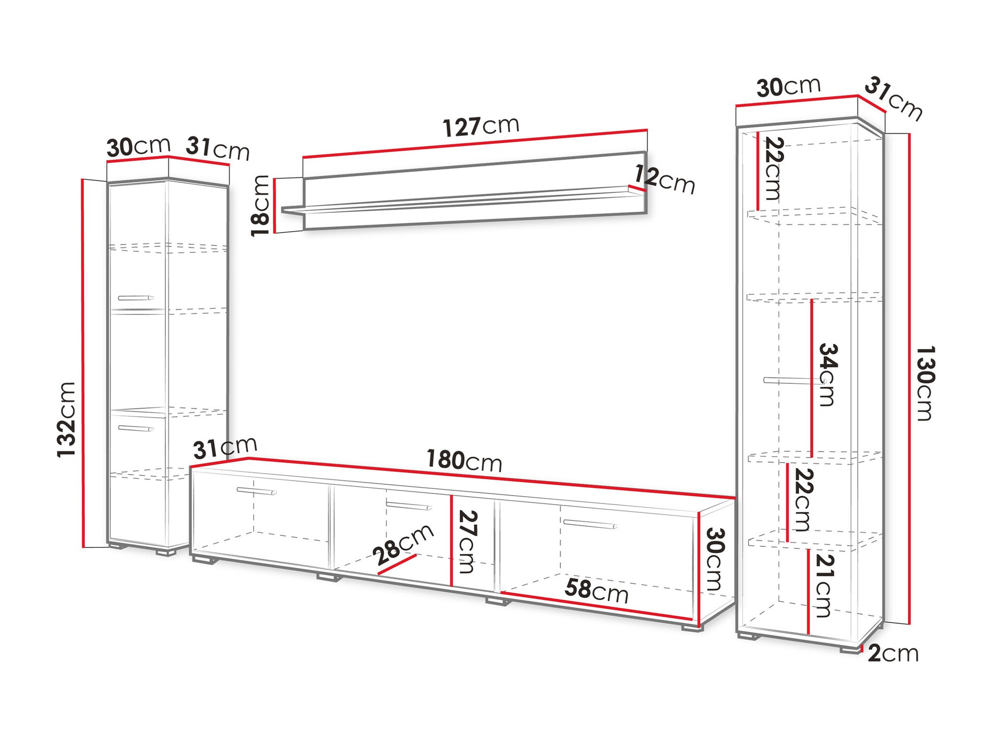 Stuemøblersæt Sarasota 175 (Matera grå + Glansfuld hvid)