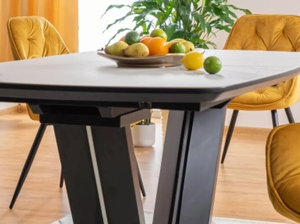 Bord Detroit 116 (Hvid marmor + Sort)