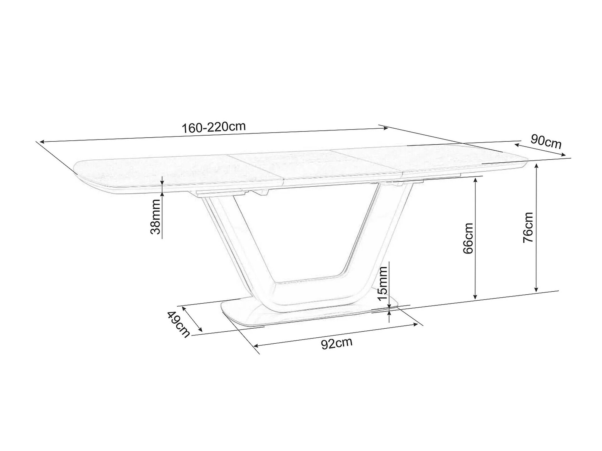 Bord Detroit 116 (Hvid marmor + Sort)