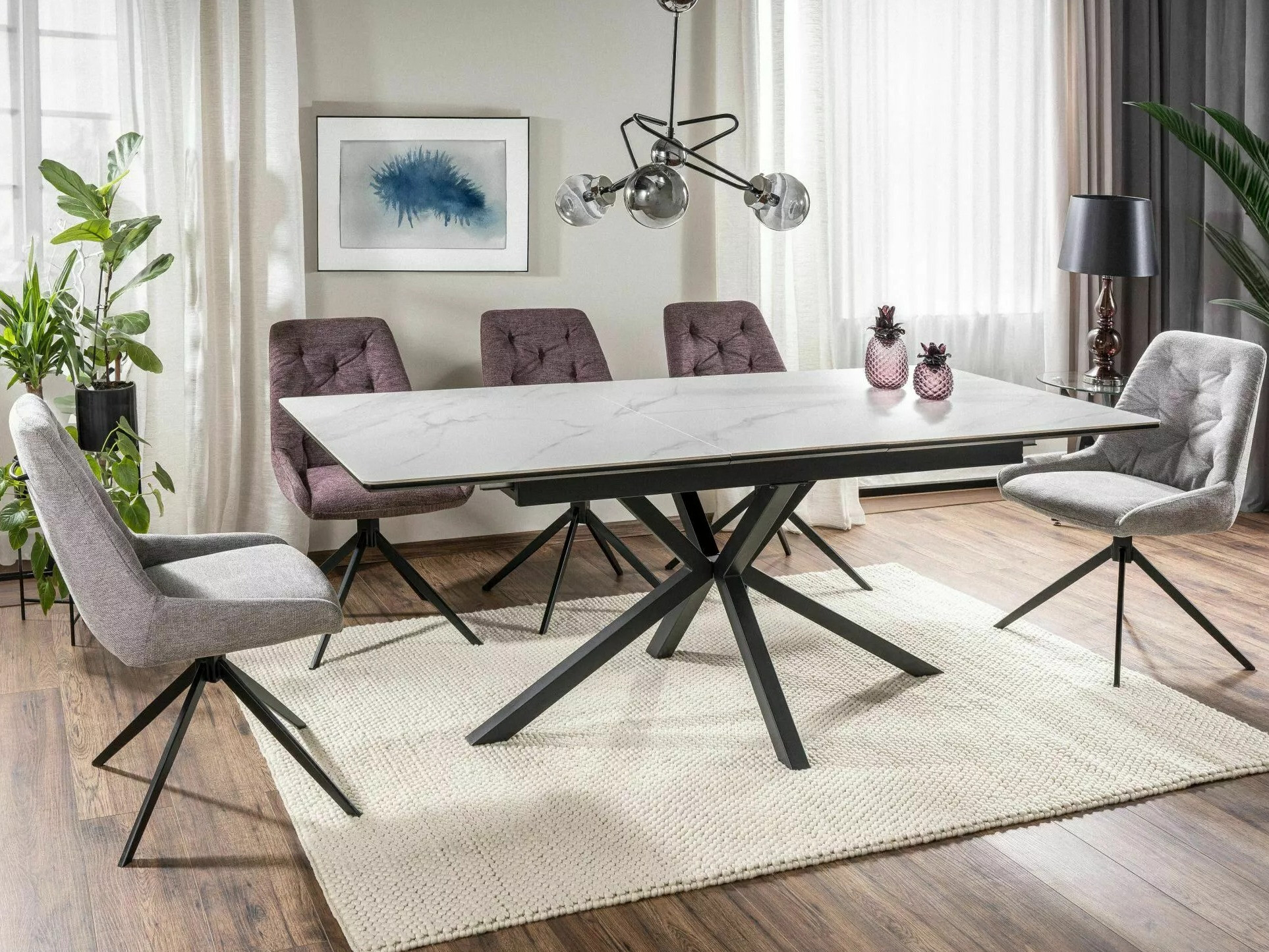 Bord Detroit 374 (Hvid marmor + Sort)