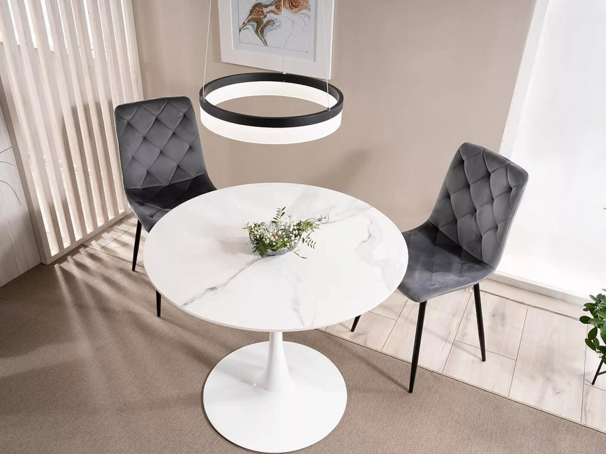 Bord Detroit 378 (Hvid marmor + Hvid)