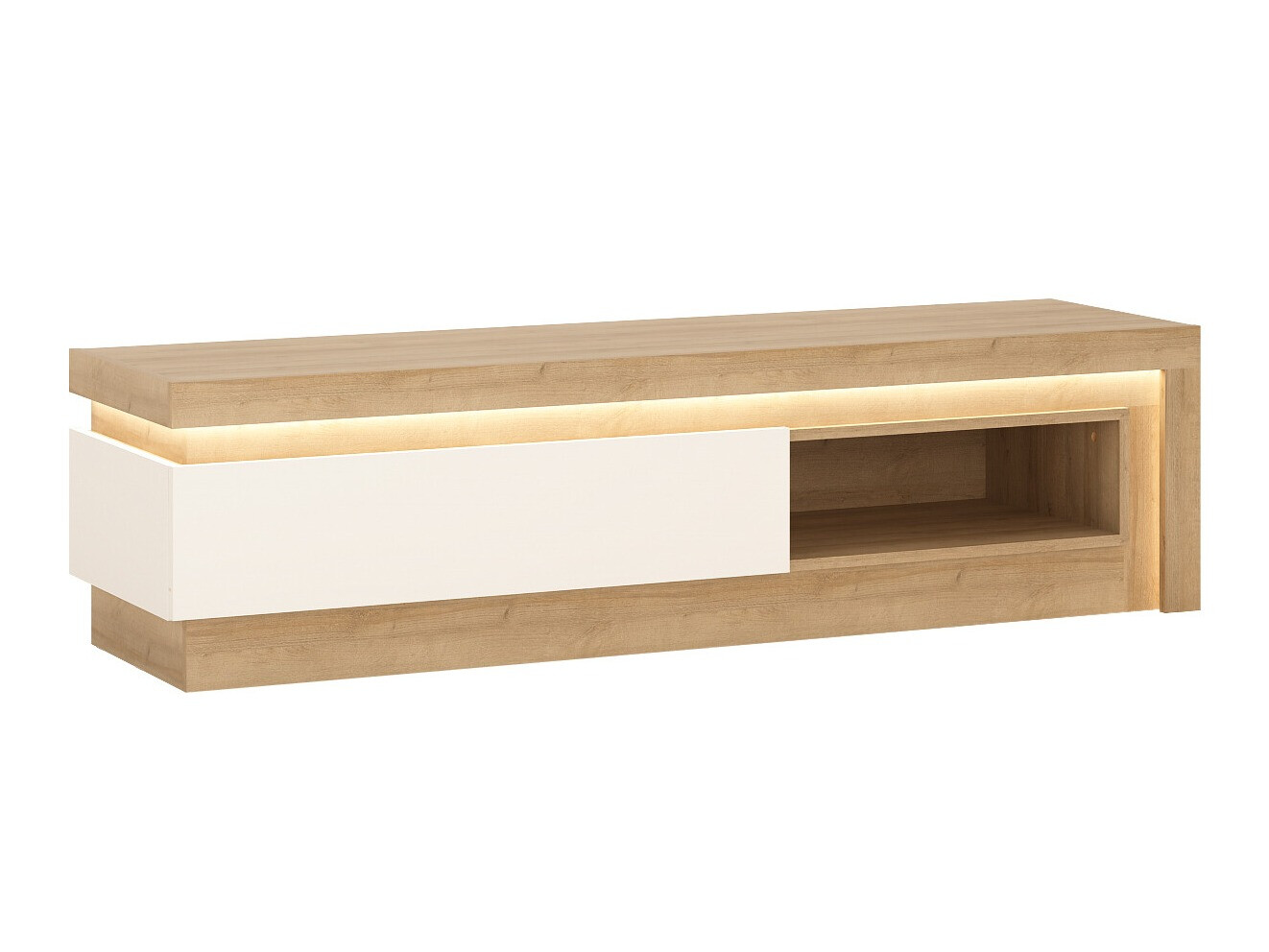 TV-bord Feldeli 102 (Riviera egetræ + Glansfuld hvid)