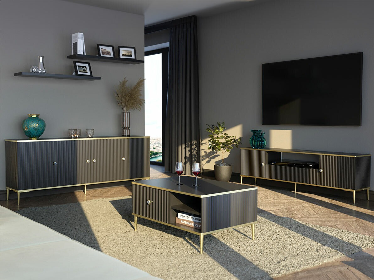 Stuemøbelsæt Romciro 103 (Sort + Gylden)