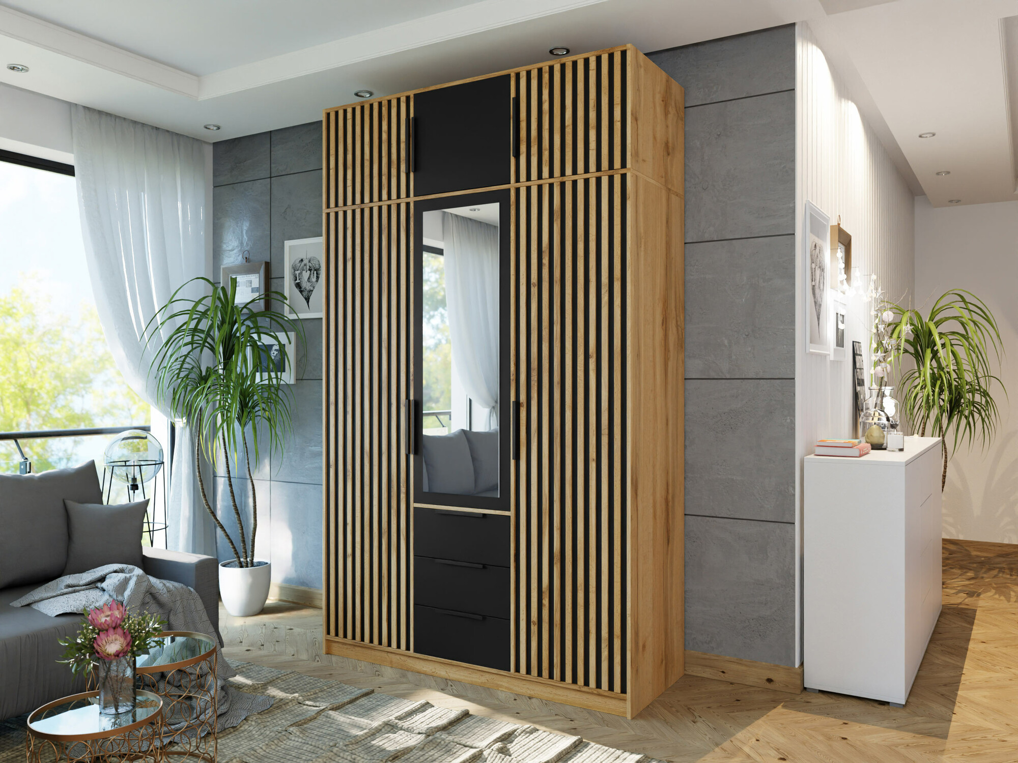 Garderobeskab Collis I (Wotan eg + Sort)