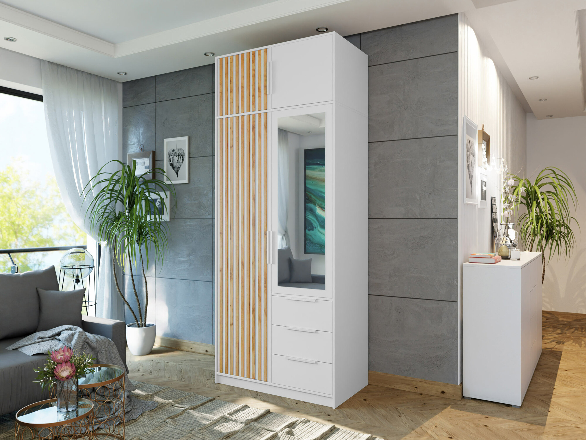 Garderobeskab Enolevo 104 (Hvid + Wotan eg)