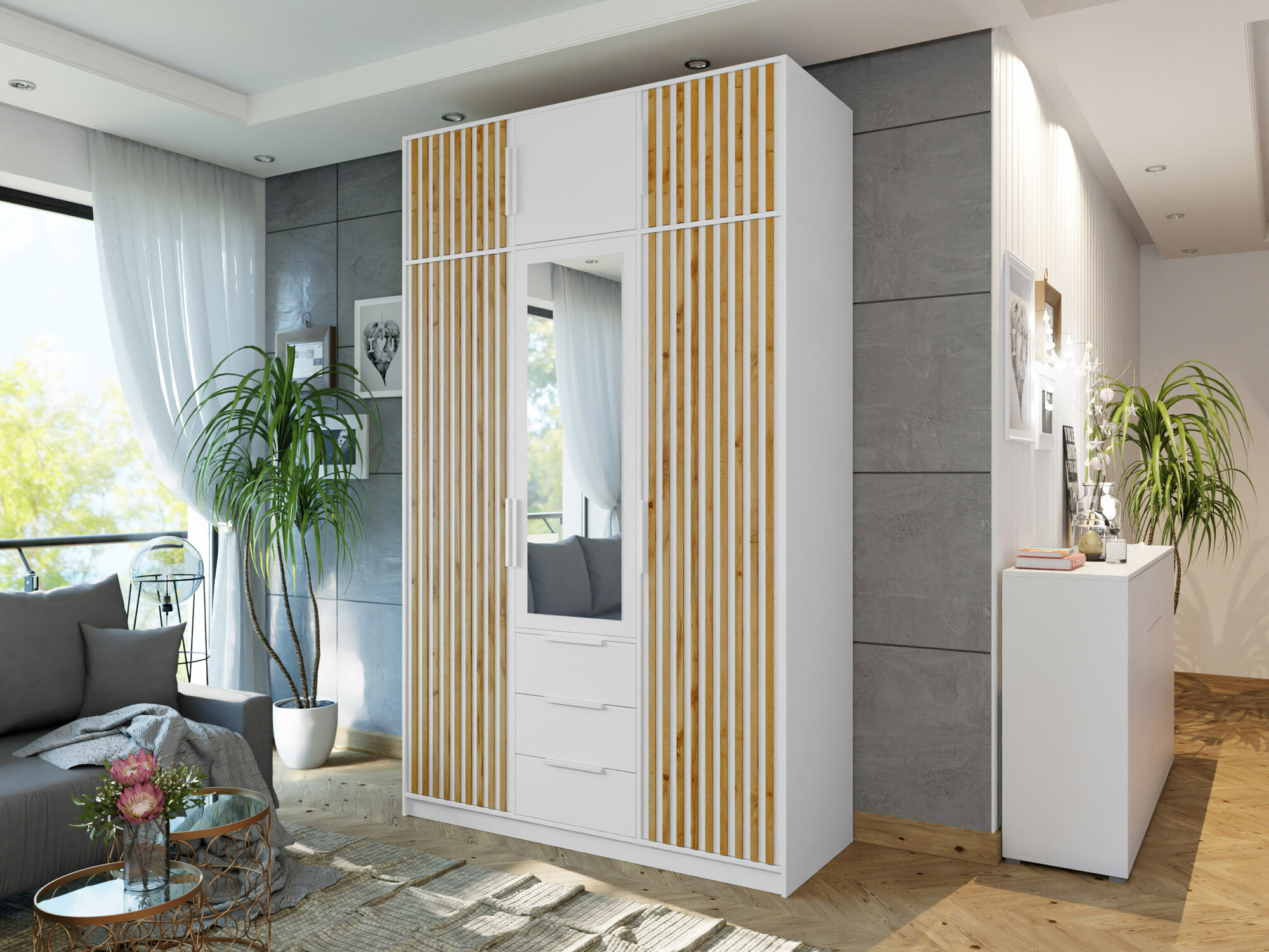 Garderobeskab Enolevo 106 (Hvid + Wotan eg)