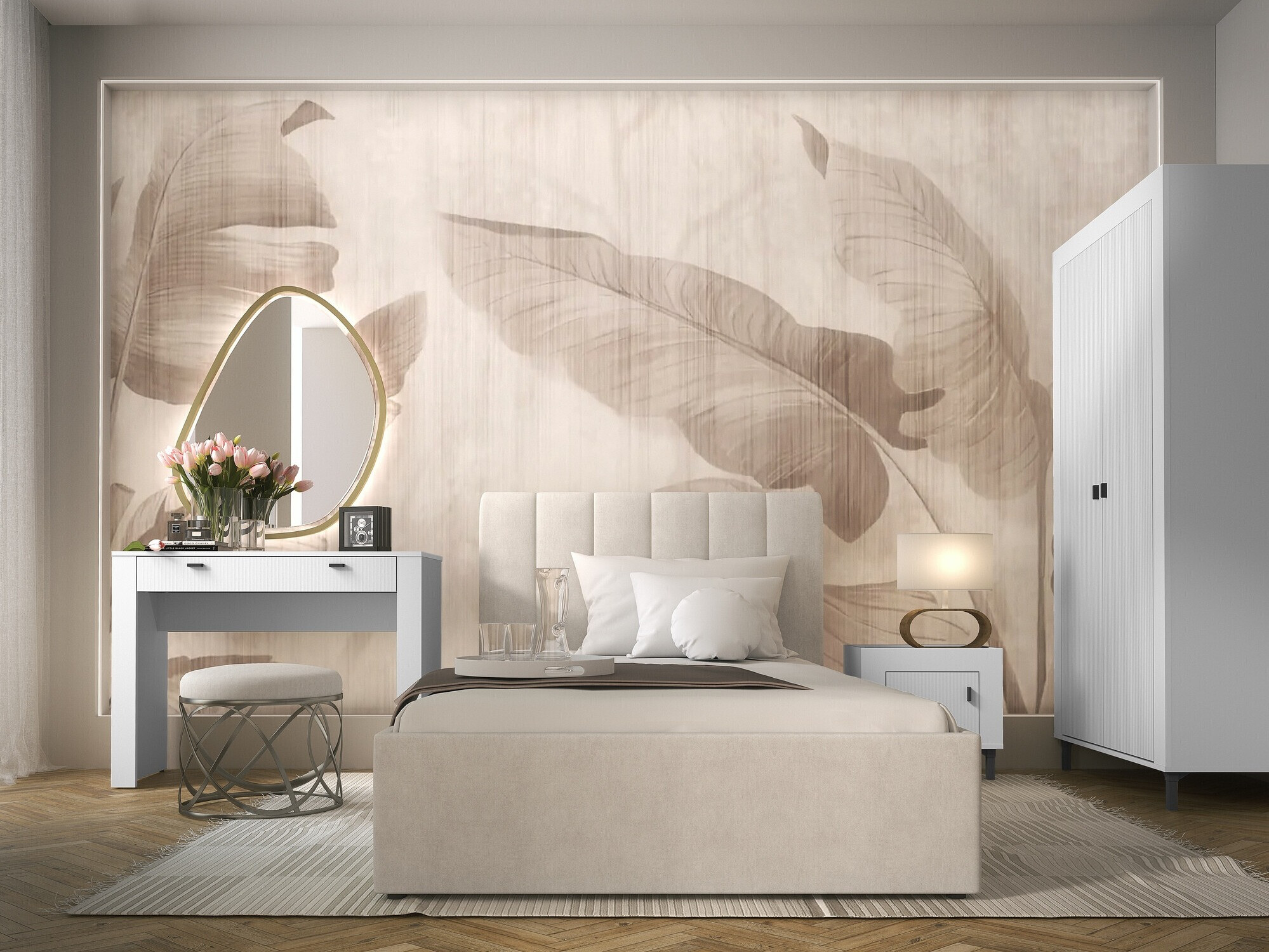 Soveværelsessæt Mormavu 112 (Mat hvid + Beige)