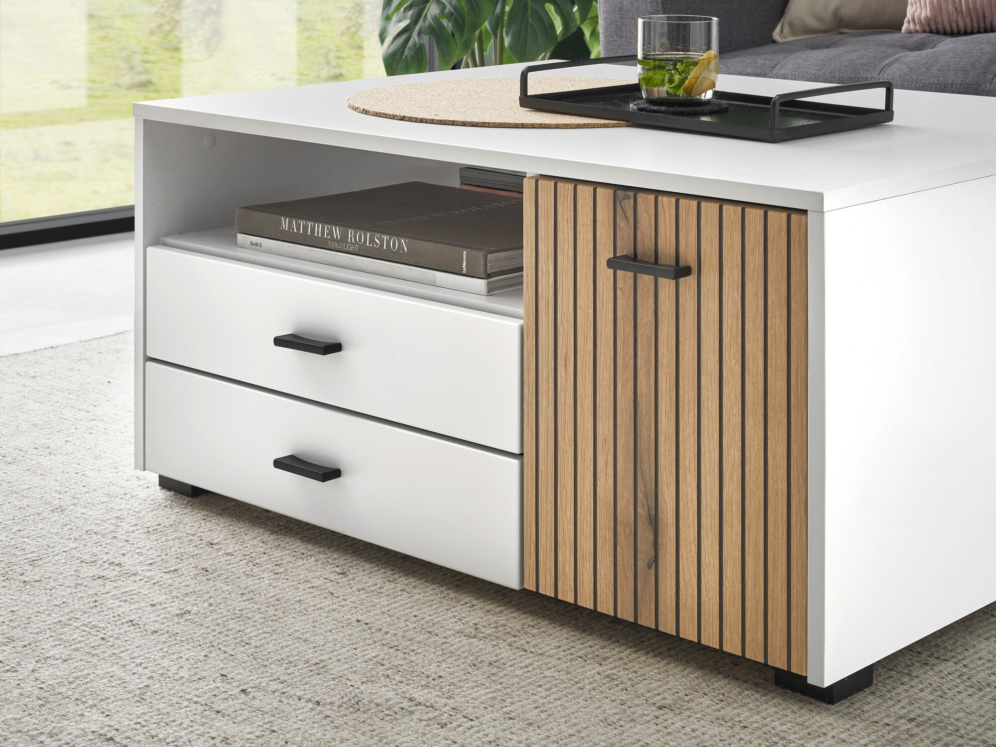 Sofabord Belmelu 109 (Hvid + Egetræ)