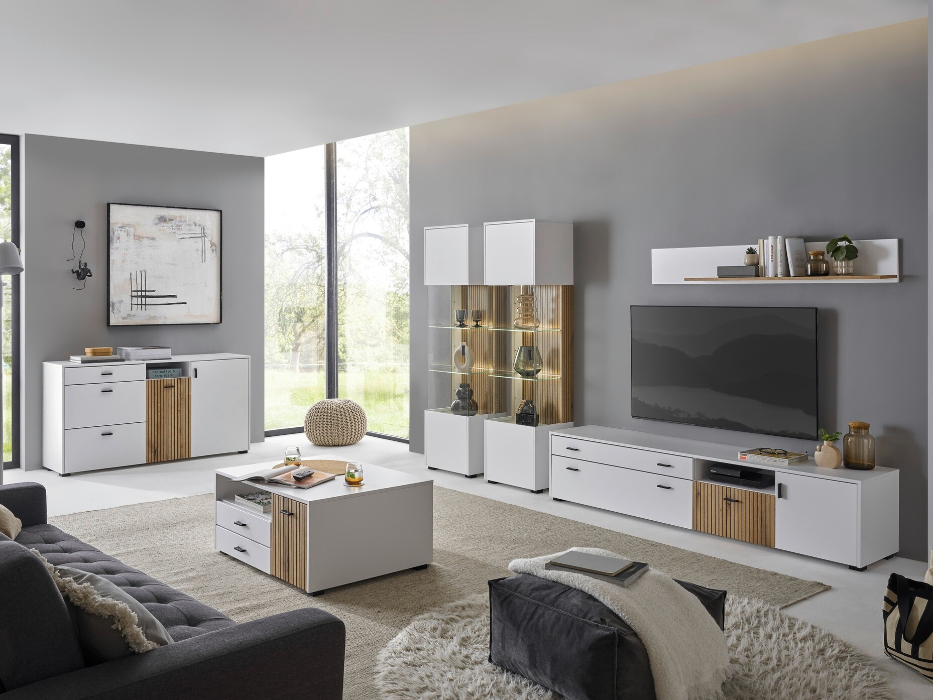 Sofabord Belmelu 109 (Hvid + Egetræ)