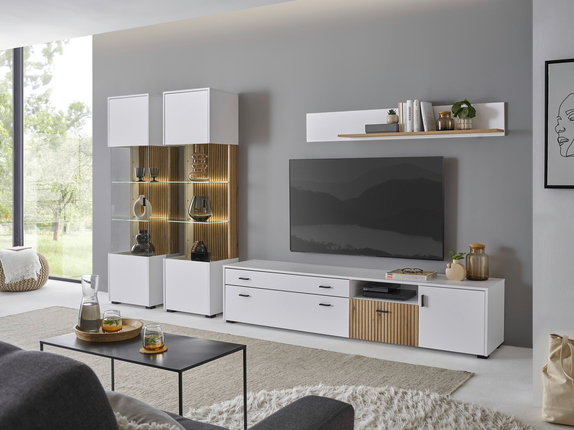 Stuemøbelsæt Belmelu 117 (Hvid + Egetræ)