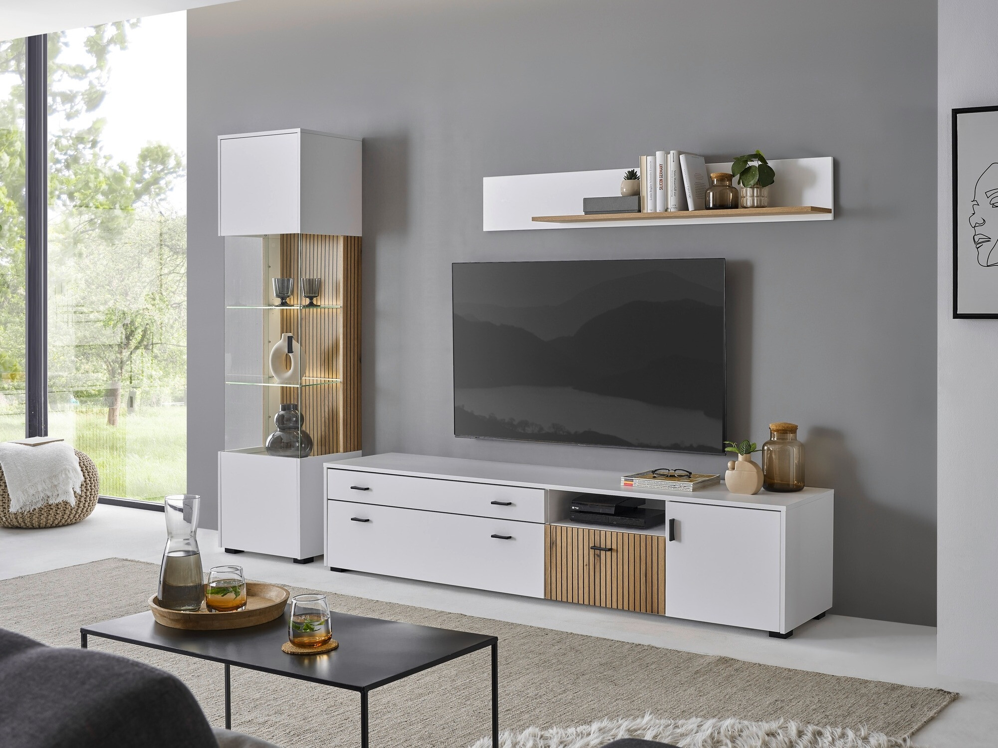 Stuemøbelsæt Belmelu 121 (Hvid + Egetræ)