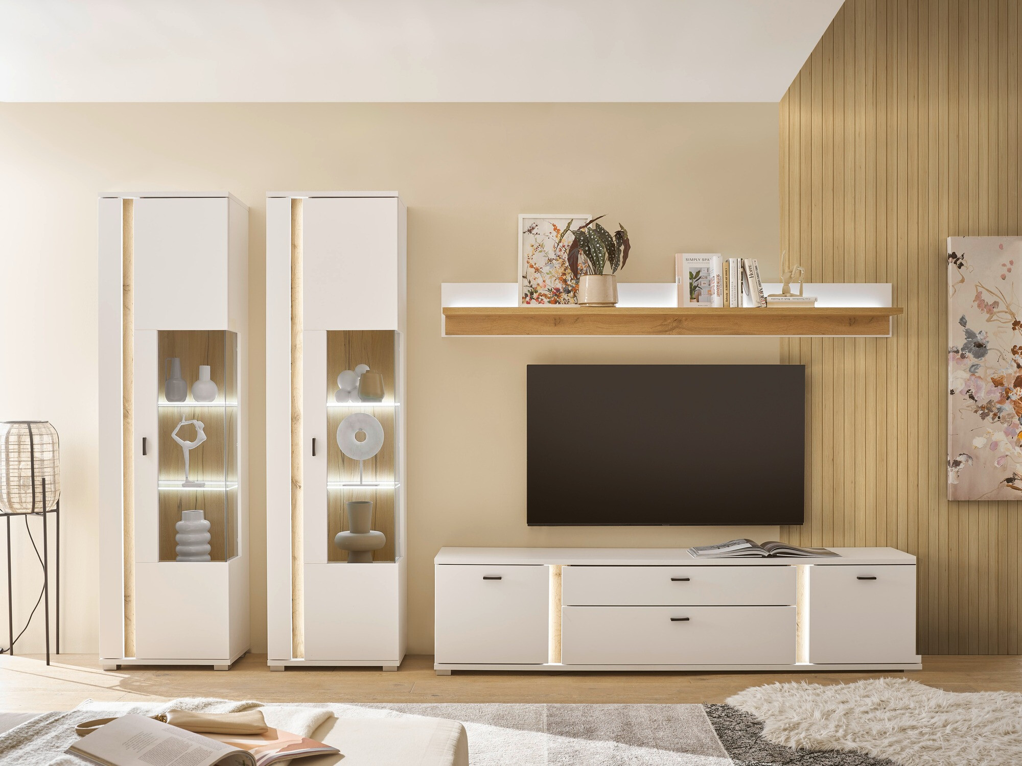 Stuemøbelsæt Avimavi 113 (Hvid + Wotan eg)