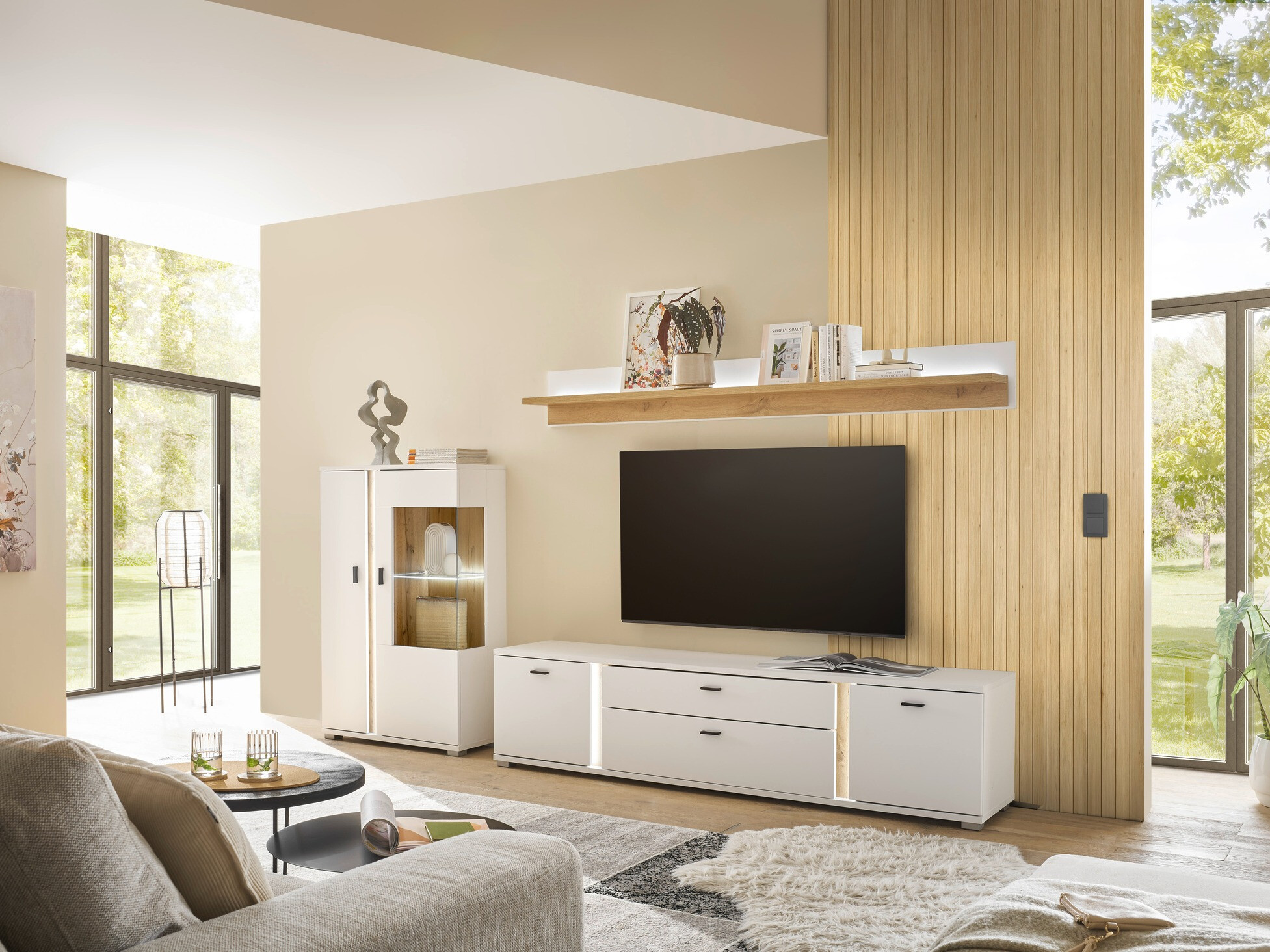 Stuemøbelsæt Avimavi 114 (Hvid + Wotan eg)