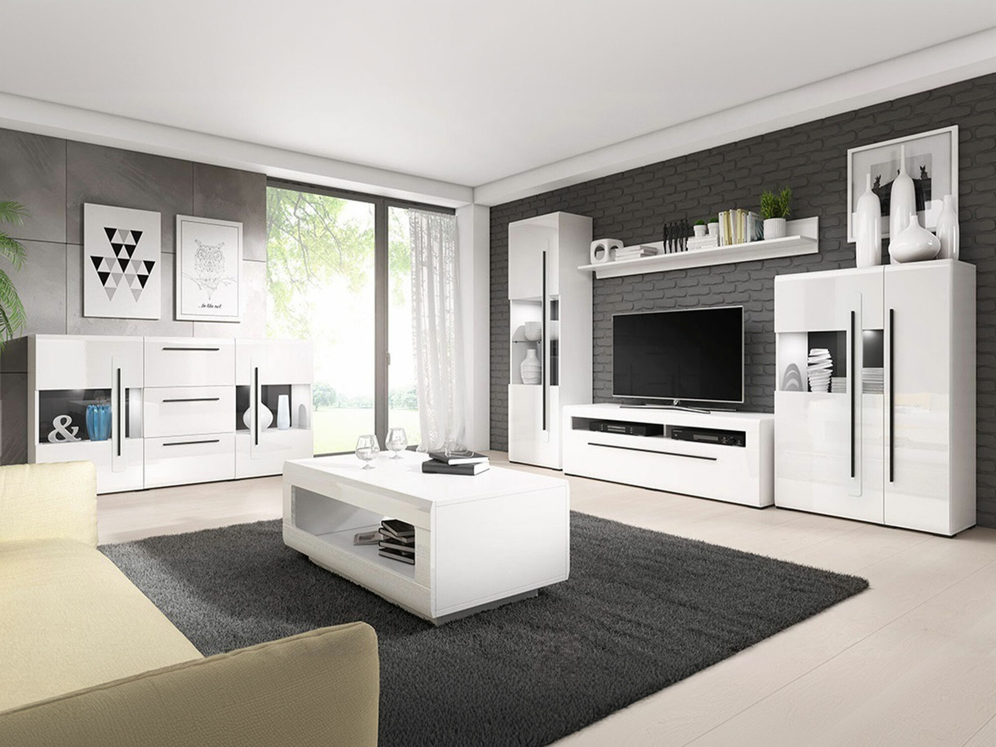 Stuemøbelsæt Ophsalu 112 (Hvid + Glansfuld hvid)