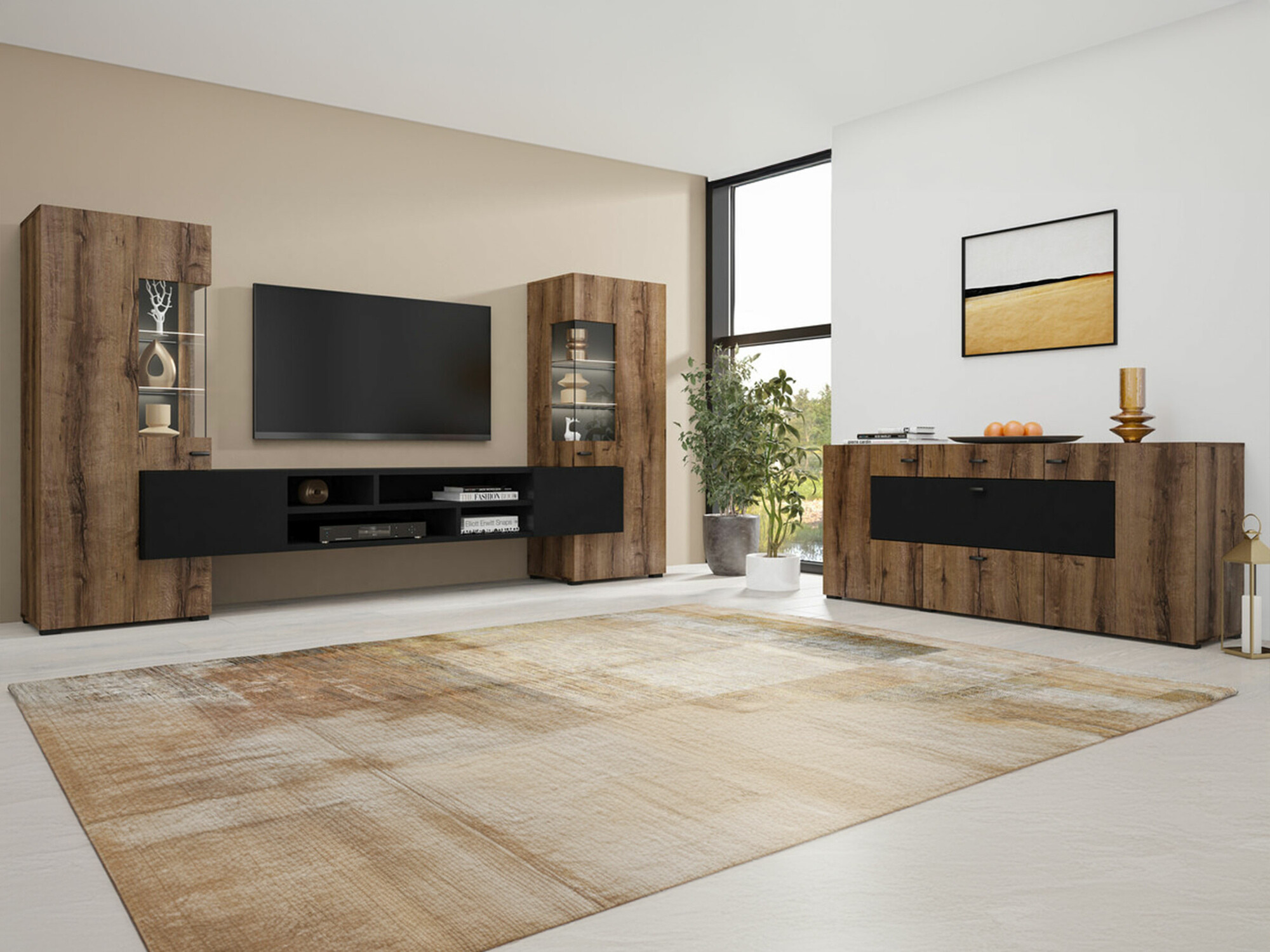 Stuemøbelsæt Mondalo 105 (Kloster eg + Mat sort)