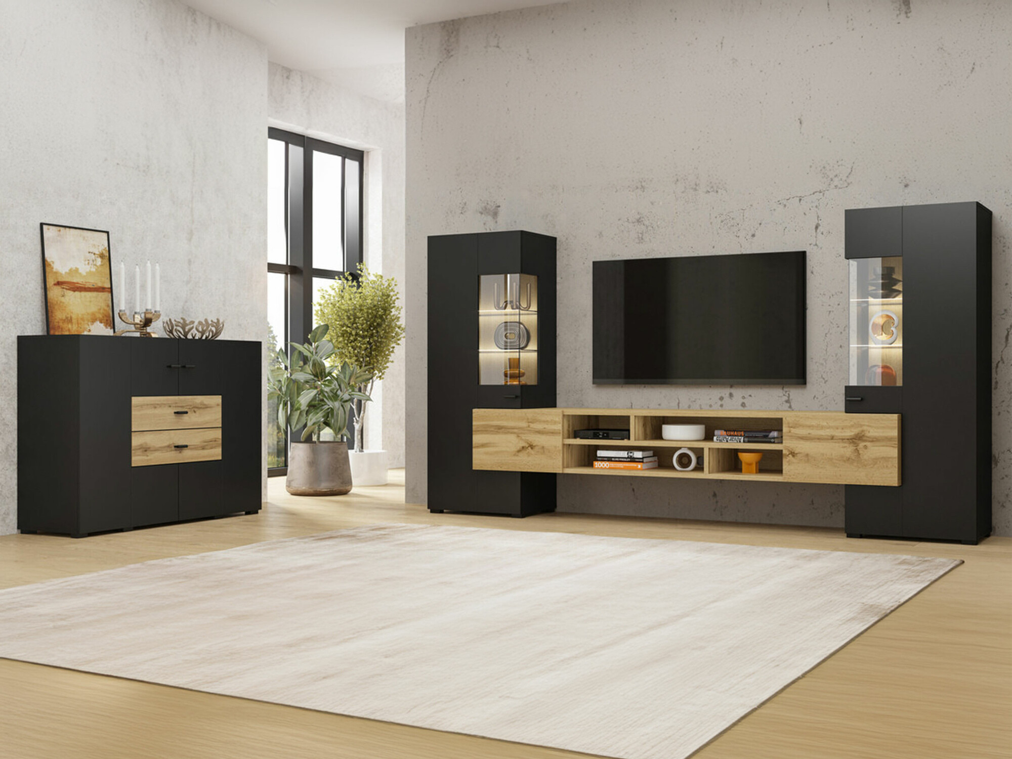 Stuemøbelsæt Mondalo 105 (Wotan eg + Mat sort)