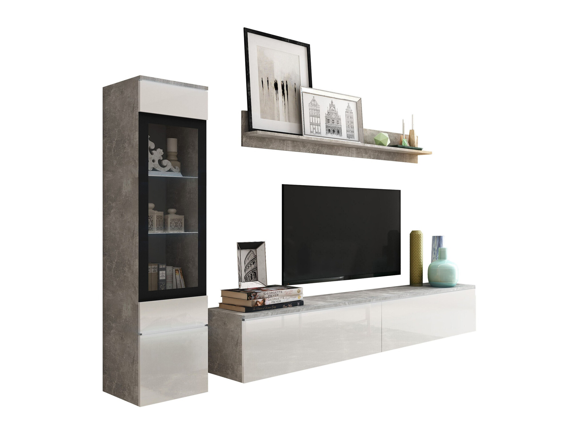 Stuemøbelsæt Sarasota 125 (Beton + Glansfuld hvid)