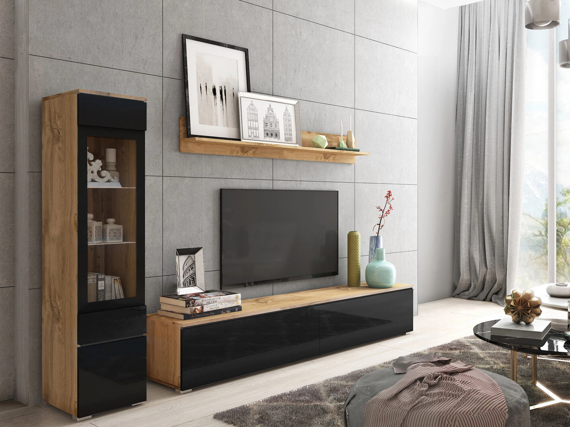 Stuemøbelsæt Sarasota 125 (Wotan eg + Blank sort)