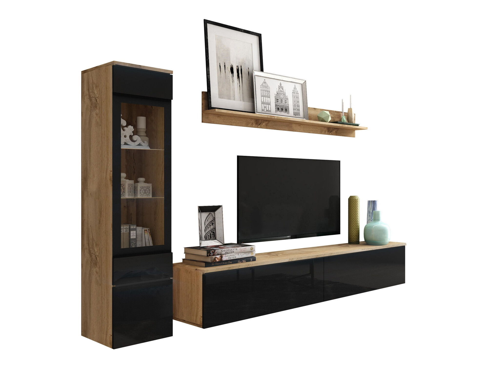 Stuemøbelsæt Sarasota 125 (Wotan eg + Blank sort)