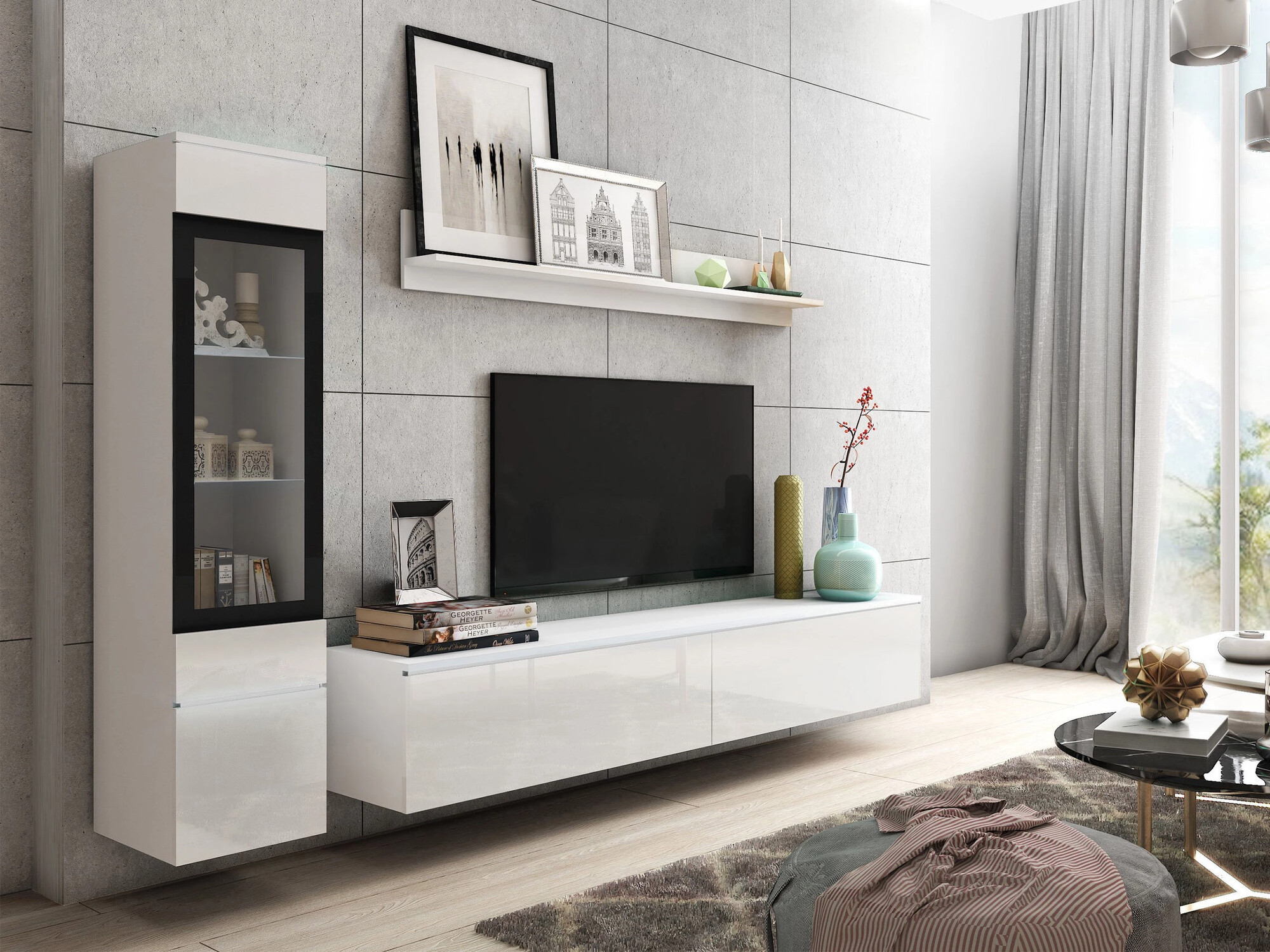 Stuemøblersæt Sarasota 125 (Hvid + Glansfuld hvid)