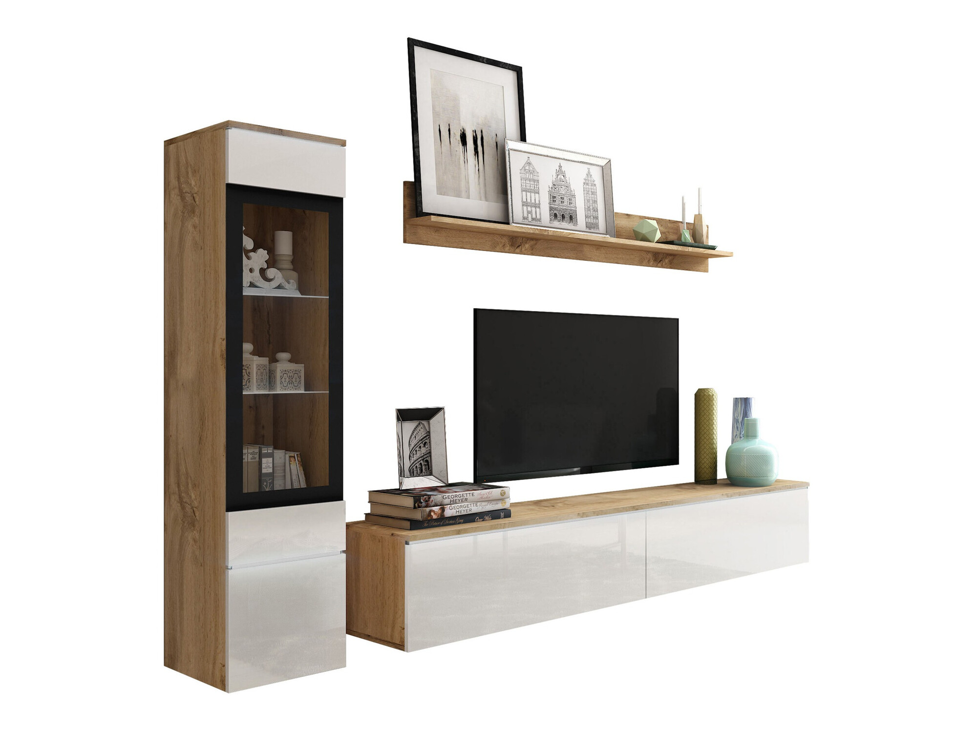 Stuemøblersæt Sarasota 125 (Wotan eg + Glansfuld hvid)