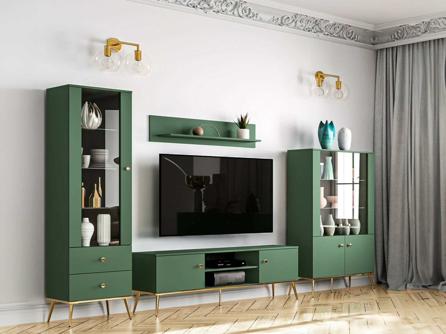 Stuemøbelsæt Flonovu 110 (Mørkegrøn + Gylden)