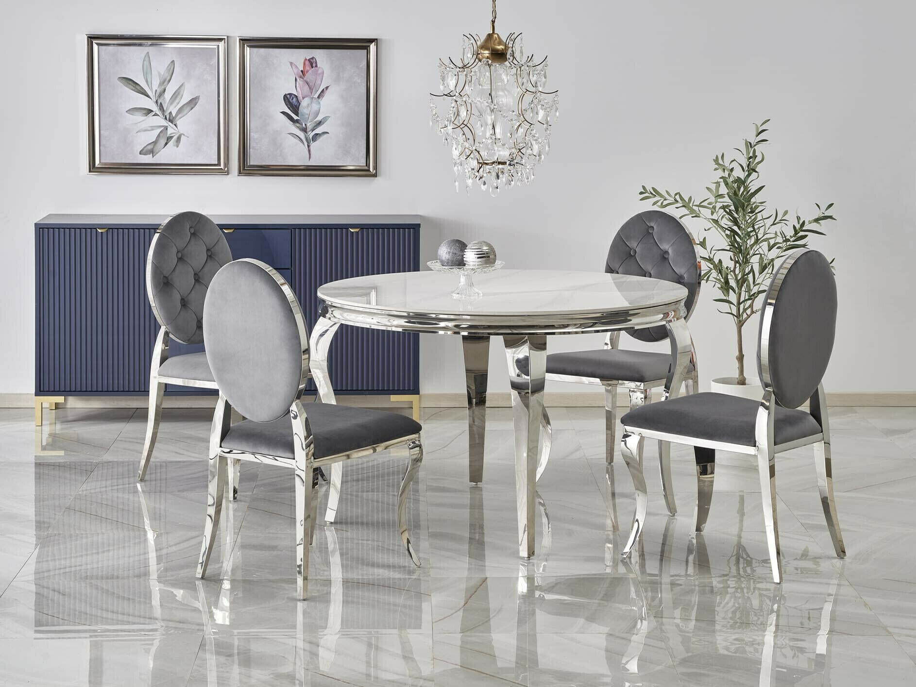 Spisestuesæt Houston 1828 (Hvid marmor + Grå)